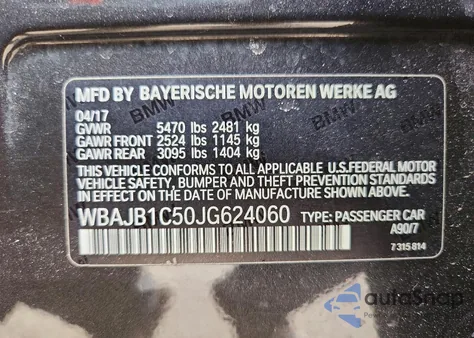 2018 BMW 530Xe z USA, uszkodzony, nr VIN WBAJB1C50JG624060